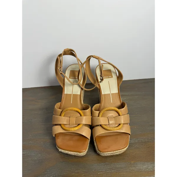 Dolce Vita Maze Espadrille Wedge Sandals Tan‎ Luggage Leather Size 9 Boho - Image 7