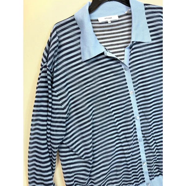 Frame Collared blue Striped Cardigan Medium - Image 3