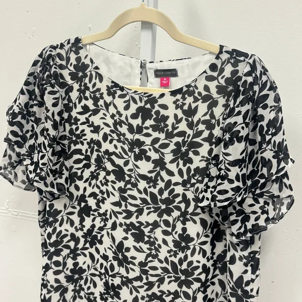 Vince Camuto Floral Tiered Flutter Sleeve Blouse 9161011 Med Womens Black White - Image 3