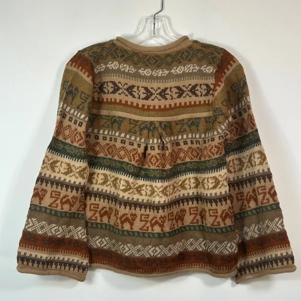 Inka Tradition Baby Alpaca‎ Hand Made Peru Fair Isle Llama Knit Cardigan Sweater - Image 2