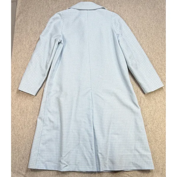 Vintage London Fog Trench Coat Womens 16 Reg Blue Gingham Retro Mod Academic 70s - Image 2