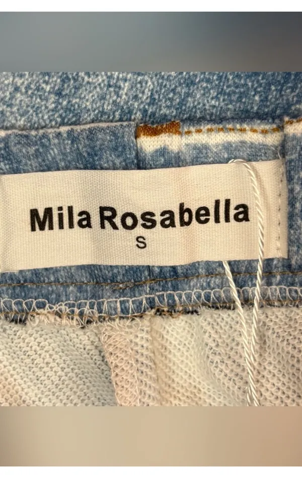 Mila Rosabella Trompe L'oeil Denim Print Sweatpants Wide Leg Pants Size Small - Image 5