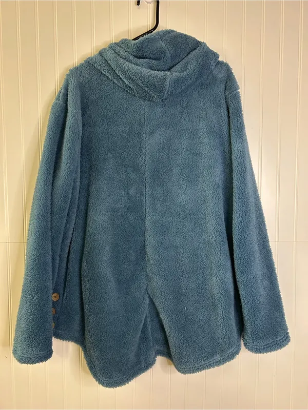 Fuzzy Women's Hooded Fleece Hoodie Blue Size XL - Image 4