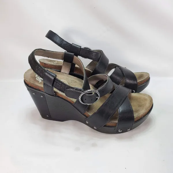 Dansko‎ Wedge Sandals Women 36 Black Leather Strappy Studded Comfort 1907020200 - Image 3