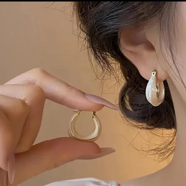 Elegant Gold and White Hoop Earrings - Image 4