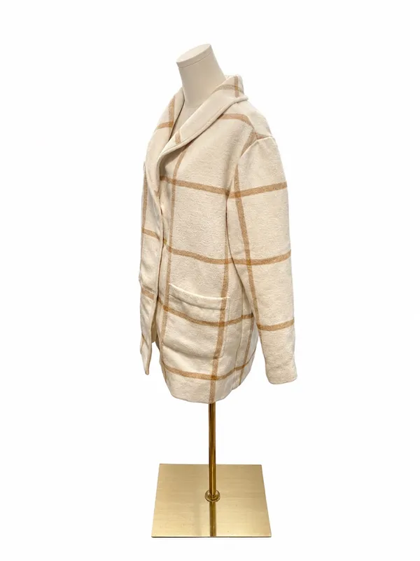 Marine Layer Liverpool Re-Spun Shawl Collar Coatigan Cream Camel Plaid Small - Image 2