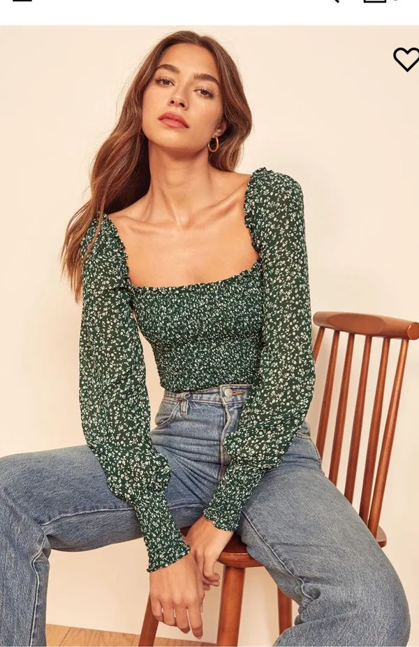 Reformation Pinto Top Smocked Green - Image 2