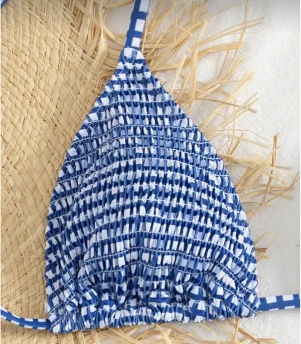 SheIn Swim Vcay Women's Casual Vacation Blue & White Plaid Print Tankini Swimsuit Set - Image 3