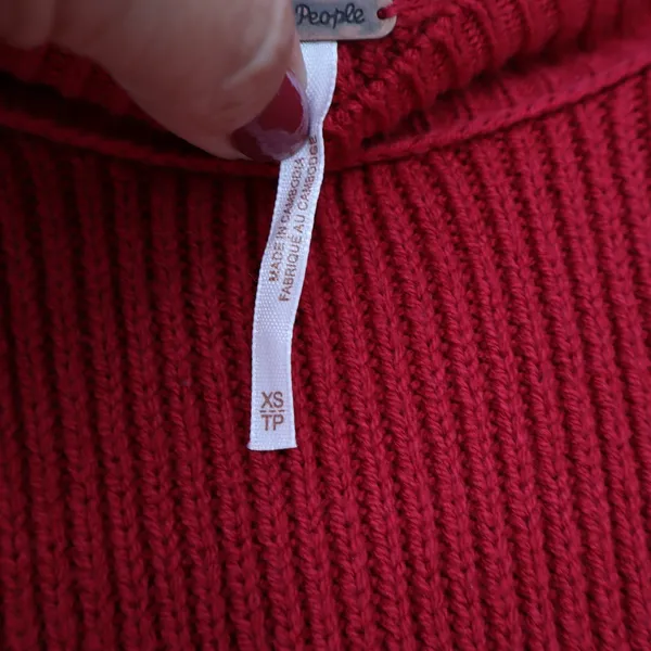 Free People Sweater Womens XS Easy Street Red Oversized Ribbed Knit Excellent - Image 4
