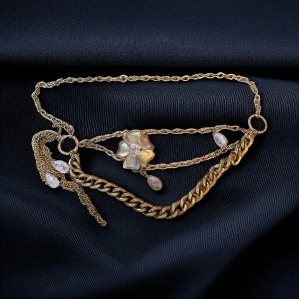 Gold tone flower cascade statement necklace - Image 2