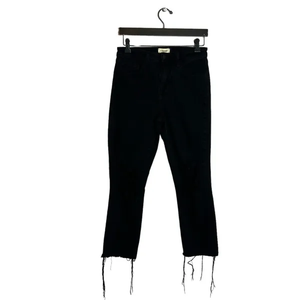 L’Agence Audrina Straight High Rise Jeans black‎ ripped knee Sz 26 - Image 4