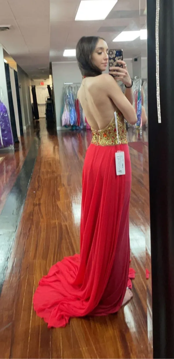 Primavera Couture Red And Gold Gown - Image 2