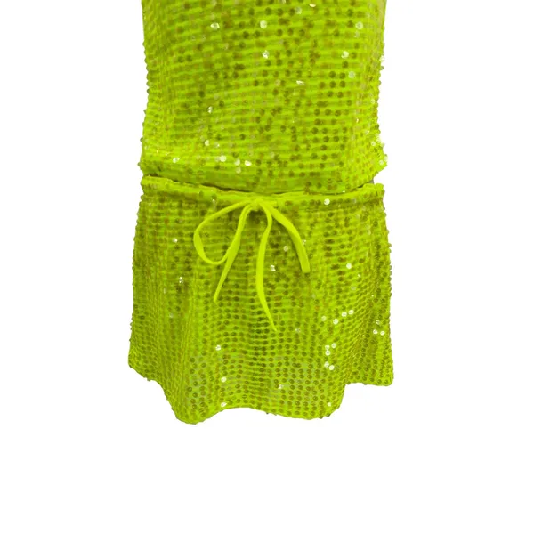 Lovers + Friends Erin Sequin Crop Top Mini Skirt Set Lime Green NWT Size Small - Image 5