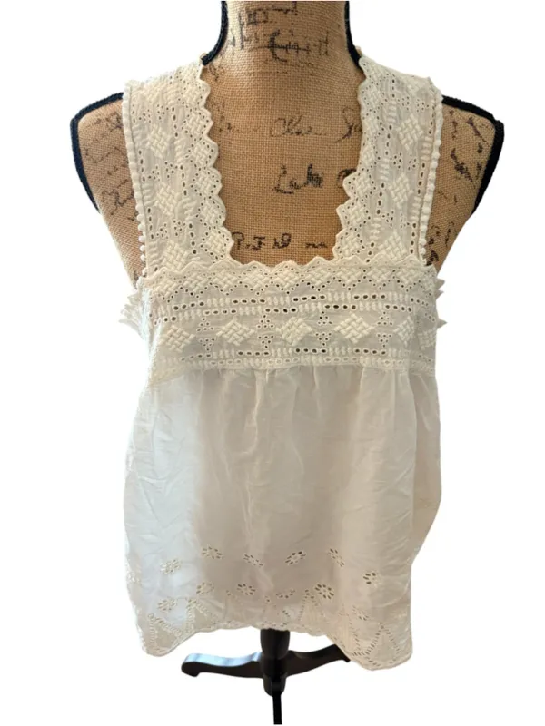 American Eagle Outfitters Eyelet Tank Top Women's Size XL White - Image 2