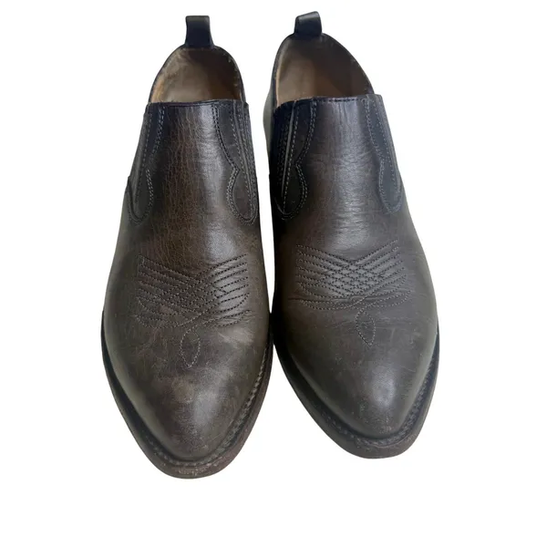 FRYE Women's 9 Billy Western Slip On Boot Shootie Leather Taupe Brown - Image 2