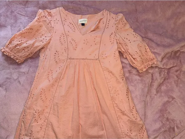 Boho Cottagecore Universal Thread Peach Eyelet Peasant Dress Size S - Image 3