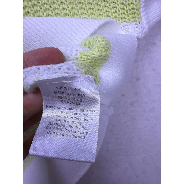 EVEREVE Short Sleeve Sweater Womens XS White Lime Striped Cotton Knit Pullover - Image 6