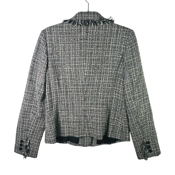 Apostrophe Wool Blend Tweed Blazer Jacket‎ Black White Fringe Trim Size 8 Office - Image 2