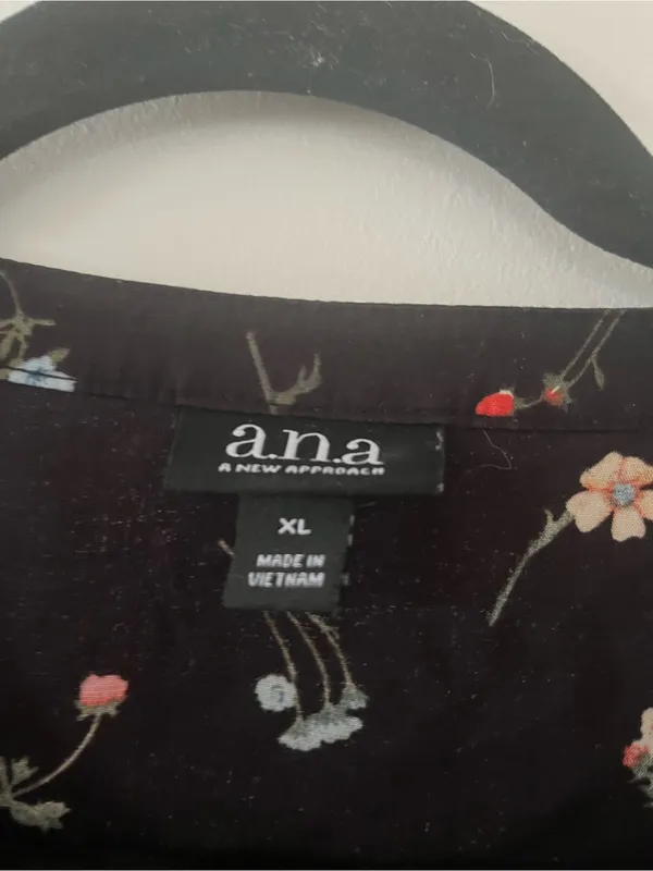 a.n.a Black Floral Pintuck Tunic Mini Dress XL Cottagecore Office Casual Career - Image 2
