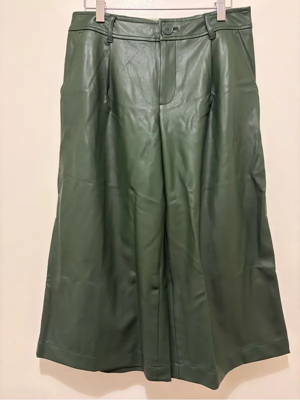 By Anthropologie Faux Leather Culottes Dark Green Sz.4‎ NWT - Image 5