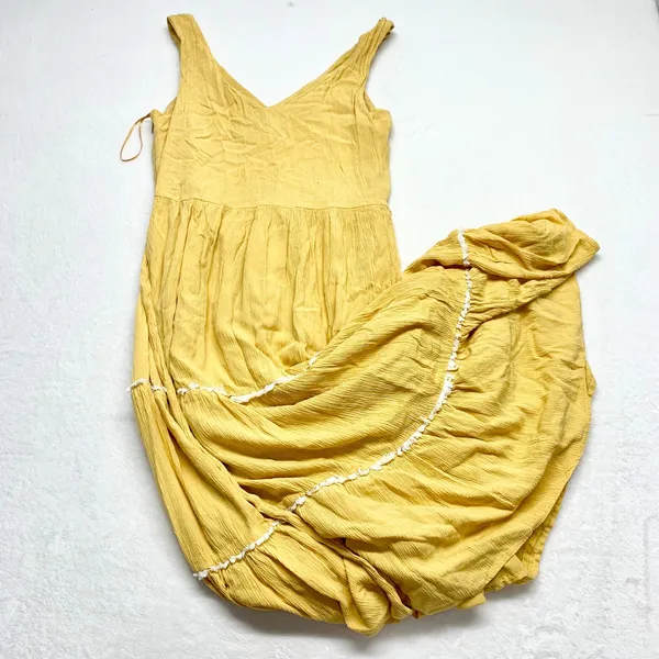 Joie Embroidered Tiered Maxi Dress‎ Womens Size 2 Yellow Boho Summer Rayon Gauze - Image 11