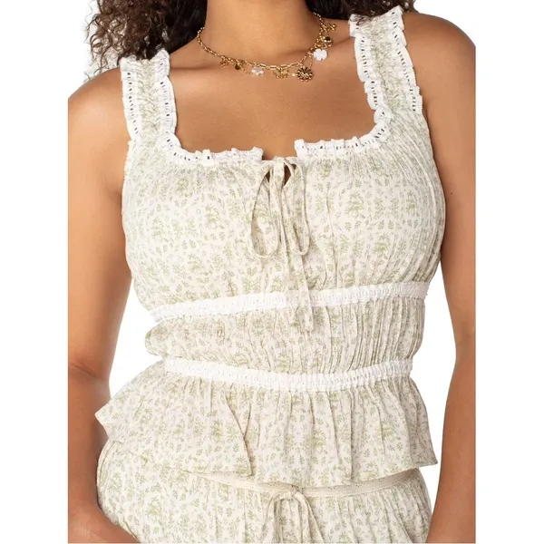 Celebrity Pink x Bridgerton Floral‎ Smocked Peplum Tank Top Cream Green XXL - Image 2