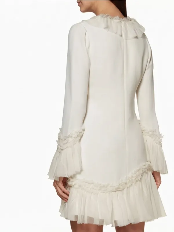 Alexis Barbara Azura Ivory Bell Long Sleeves V-Neck Ruffle Mini Dress Boho Sz M - Image 2