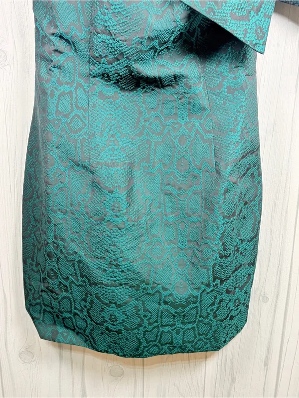 NWT WNTRMSE Green & Black Henna Dress Jacquard One Shoulder Bow Accent,‎ Size 2 - Image 3