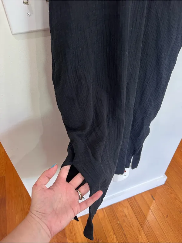 Magaschoni Black Gauze Tie-Waist Midi Dress with Side Slit M - Image 7