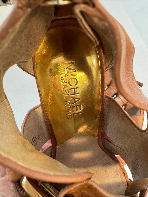 Michael Kors Tan Leather Strappy Buckle Kitten Heels Womens 6.5 Y2K Dressy - Image 8