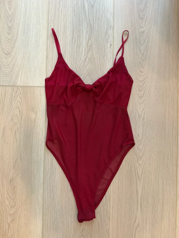 Boohoo Sheer Burgundy Bodysuit with Spaghetti Straps - Image 2