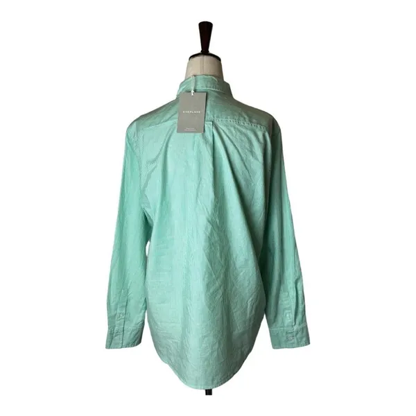 Everlane Button Down Women 4 Green White Stripe NWT Cotton Relaxed Oxford Shirt - Image 2