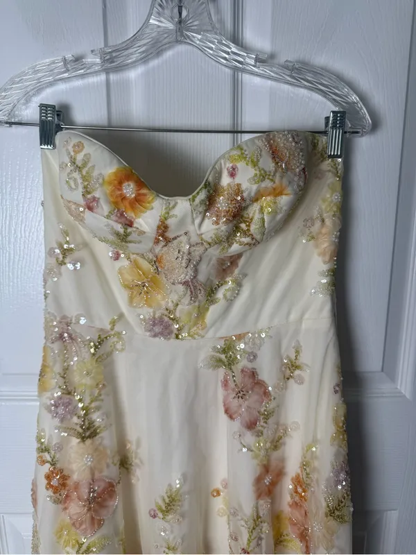 Dress The Population Mabel Strapless Beaded Floral Midi Dress in Ivory Combo M - Image 3