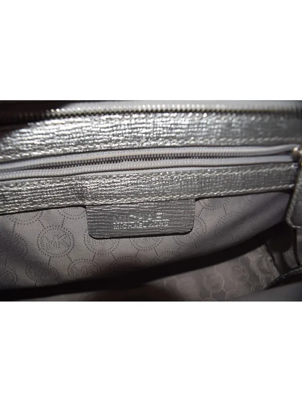 Michael Kors Selma Metallic Silver Leather Medium Satchel Crossbody Purse - Image 4
