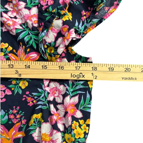 J.Crew Garden‎ Ruffle Cap Sleeve Floral Navy Top 100% Cotton, Small - Image 6