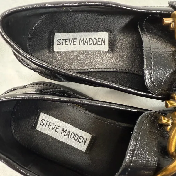 Steve Madden Loafer‎ Black Chain Accent Lug Sole Comfortable Shoes 6.5 - Image 6