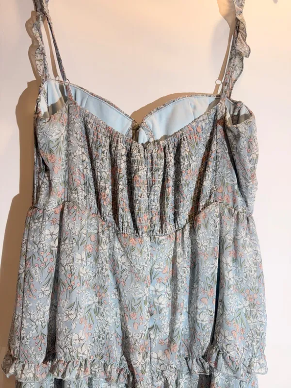 Anthropolgie ASTR The Label Blue Pink Floral Flutter Strap Ruffle Maxi Dress Med - Image 4