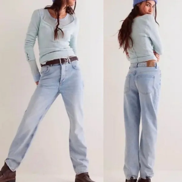 NEW Free People We The Free Zane Mid Rise Relaxed Slim Straight Leg Jeans 25 - Image 2