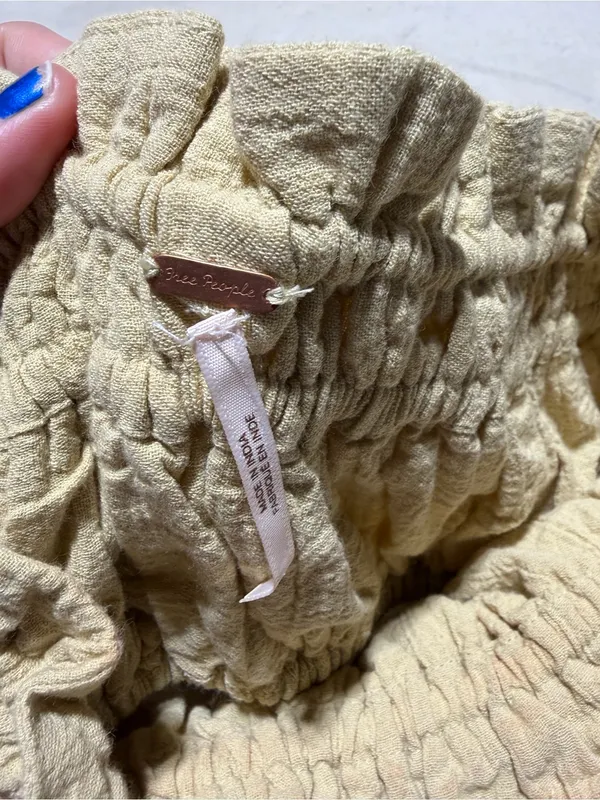Free people Smocked Drawstring Bandeau Top strapless Pale Yellow XS - Image 3