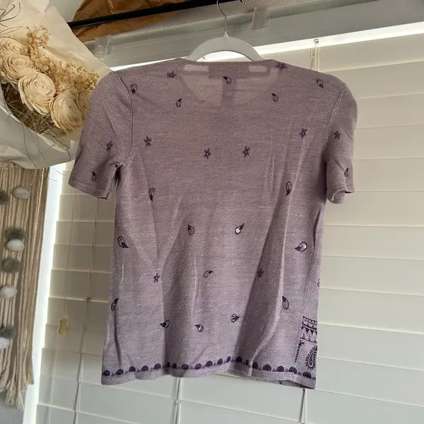 Source Unknown Vintage Purple Paisley Knit Cardigan Top Small beaded embellished - Image 2