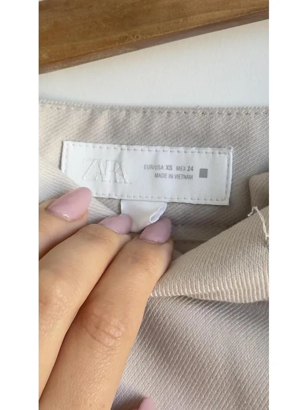 Zara Wide Leg Cropped Pants Cream High Rise Gold Button Stretch XS 24 - Image 9