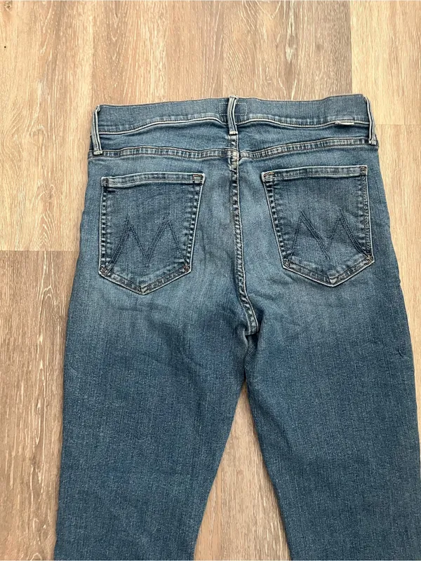 MOTHER Straight Leg Jeans Womens Size 30 Medium Wash High Rise Raw Hem Stretch - Image 11