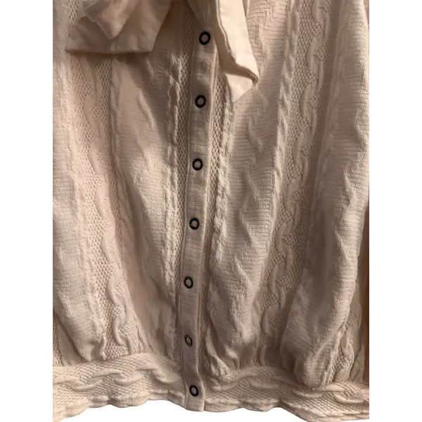 Free People White Mock Neck Cable Knit Textured Sweater Women Sz L - Image 9