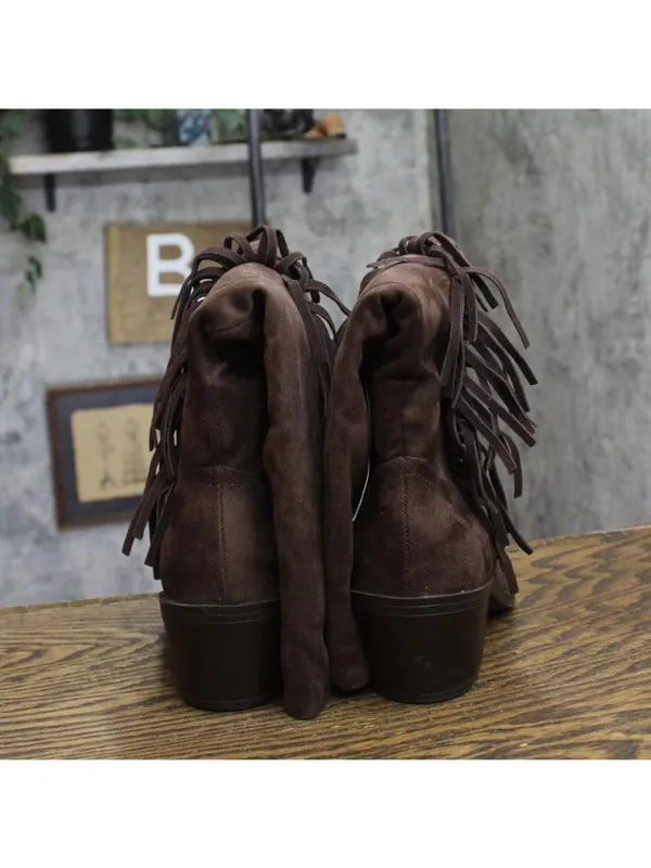 Universal Thread Patsy Tall Fringe Western Boots Cowgirl Chocolate Brown 11M - Image 5