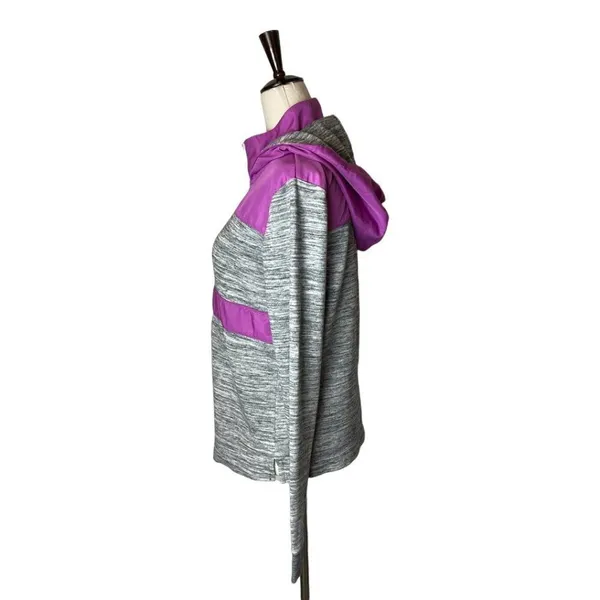 PINK Victoria's Secret Sweatshirt Women XS Purple Gray‎ Hooded Half Zip Retro - Image 3