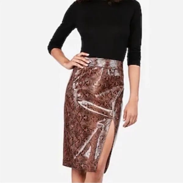 Express x Negin Mirsalehi Snakeskin Leather-like Midi Skirt‎ 10 - Image 2