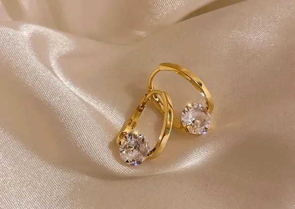 18K Gold Plated CZ Diamond Hoop Earrings for Women - Image 2
