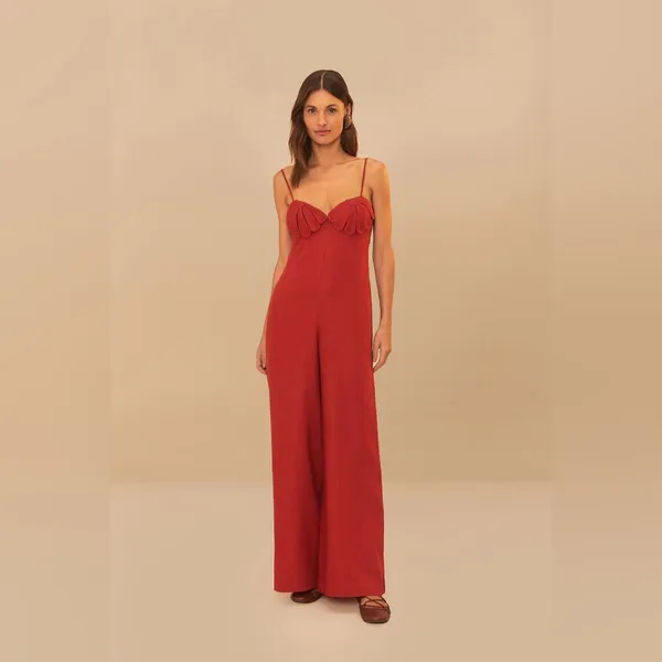 FARM RIO Red Petals Bodice Euroflax™ Premium Linen Jumpsuit, Size Medium , $260 - Image 2