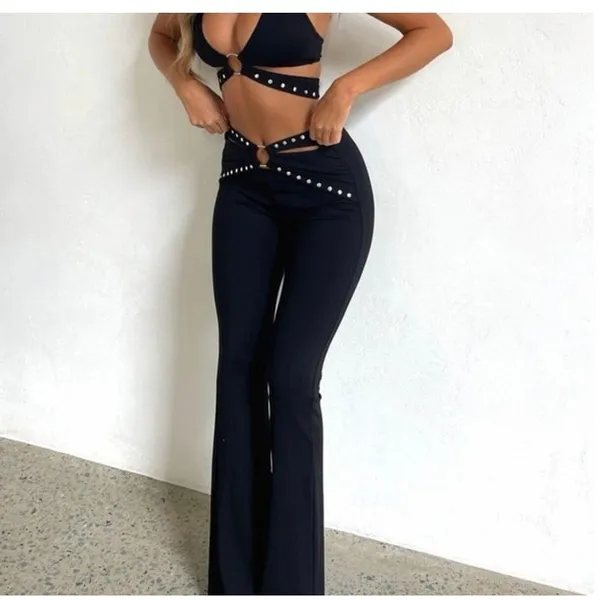 Outcast Flare Pants O Ring and Stud Details Avalyn Size M Black - Image 6