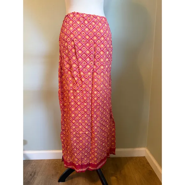 Angie Pink Orange boho whimsigoth y2k Rayon Maxi Skirt festival retro M resort - Image 5